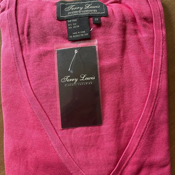 TERRY LEWIS New Cascading Open Cardigan 65% Silk 45% Cotton Fuchsia, Size 3X - Picture 5 of 10